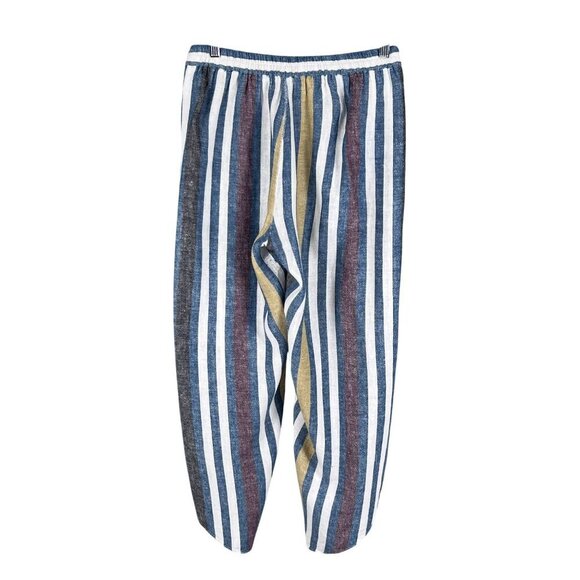 Drew Womens S Striped Linen Blend 2 Piece Set Crop Top Faux Wrap Pants Lagenlook - Picture 8 of 16